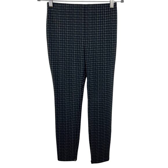 THEORY Black Windowpane Plaid Pull-On Flat Front Skinny-Leg Pants Legging S - Picture 1 of 5